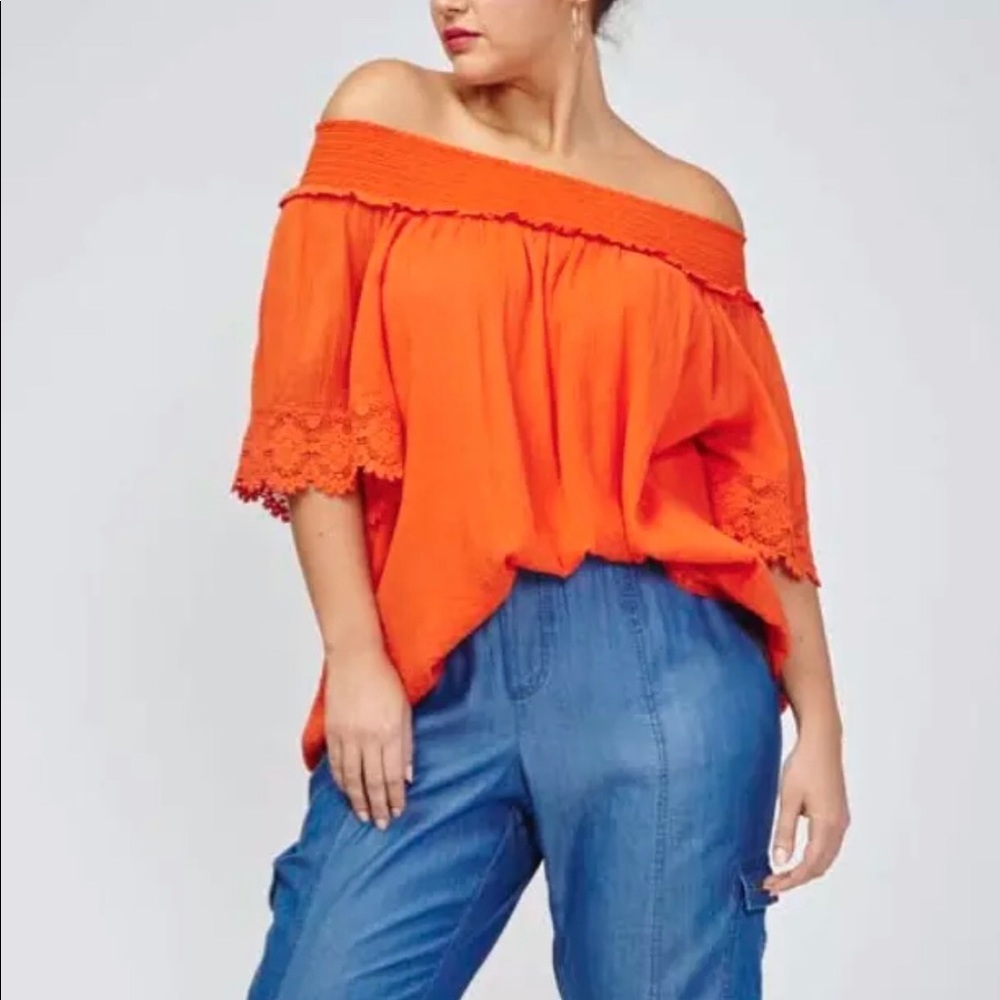 Lane Bryant Off Shoulder Orange Embroidered Top